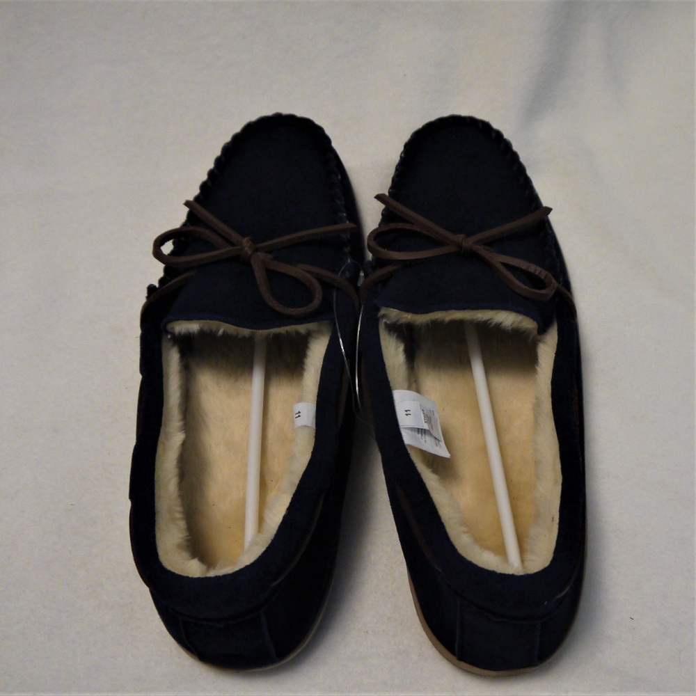 Men's J CREW Shearling Navy Blue Suede Slippers 11